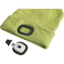 sapka, zöld, kötött, kivehető LED homloklámpával, 4×45 Lumen; USB tölthető Li-ion akku, 3 funkció (100%-75%-50% fényerő)