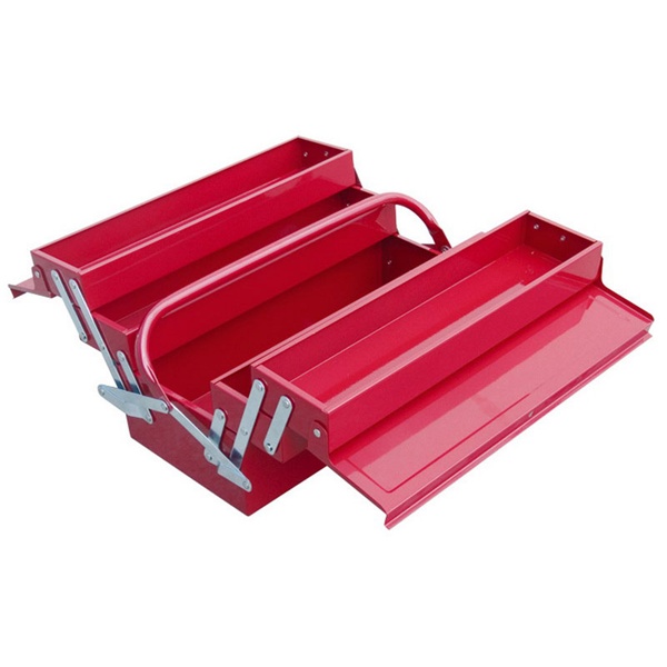 szerszámosláda fém 40×20×20cm, 5 rekesz, festett lemez, lakatolható