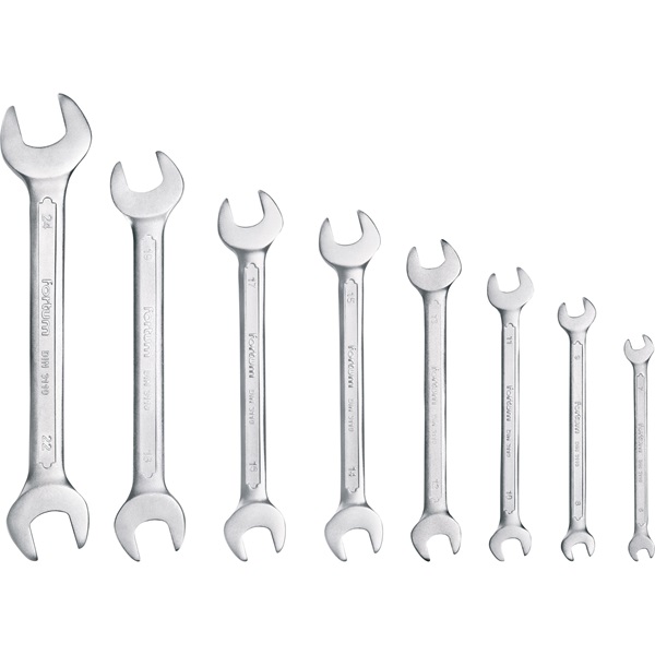 villáskulcs klt. 8db 6-24mm, 61CrV5, mattkróm; 6×7, 8×9, 10×11, 12×13, 14×15, 16×17, 18×19, 22×24mm, vászon tok FORTUM