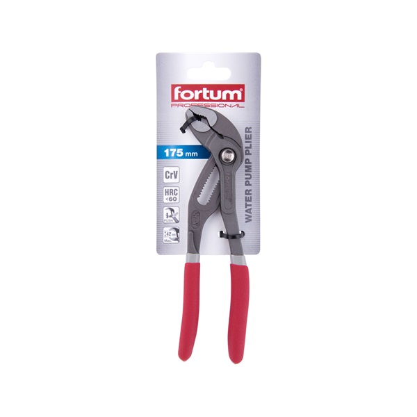 vízpumpafogó, "Hunter" 175mm, nagy nyitásszögű, CrV, foszfátozott, gumírozott markolat FORTUM